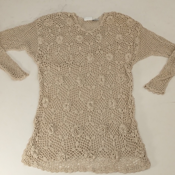 Silk Crochet Natural Cover up Tunic Top Sexy Neutral L Cream Neutral Washable - Picture 9 of 11